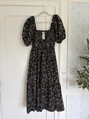NWT Abercrombie & Fitch Black Bow Puff Sleeve Maxi Dress